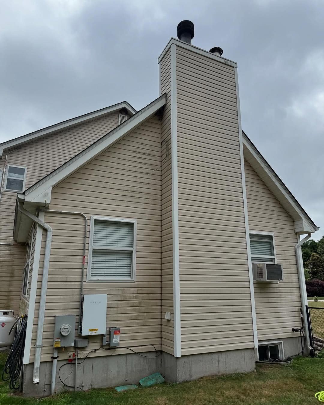 Restored exterior with chimney