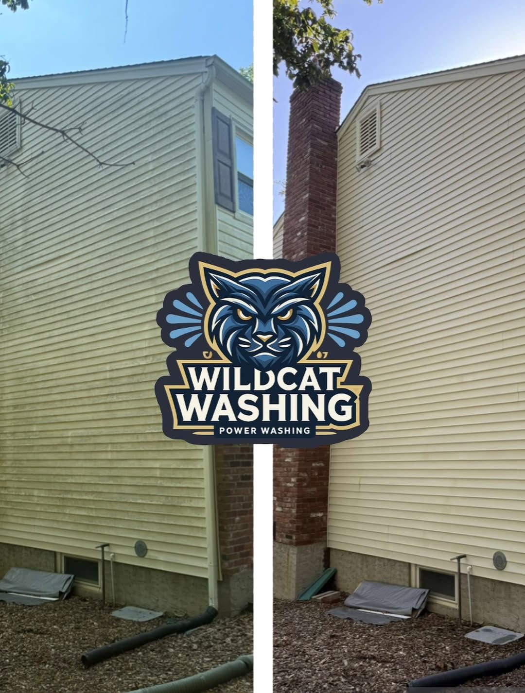 Wildcat Washing before and after siding restoration showing green algae removed